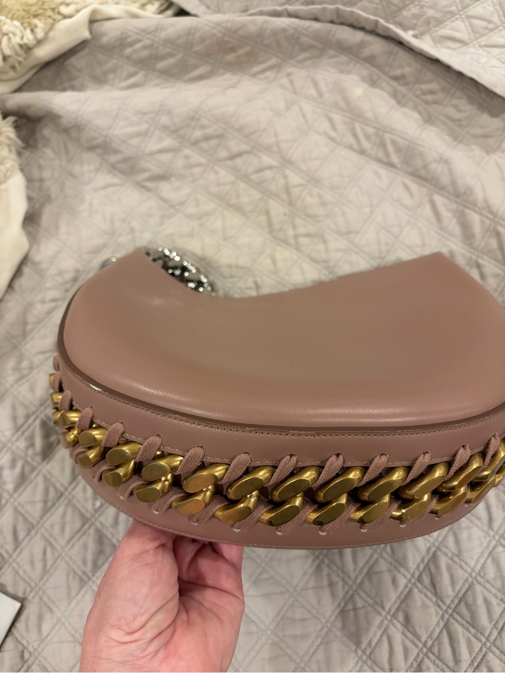 Stella McCartney Frayme Dusty Pink Shoulder Bag with Chunky Two-Tone Chain - Picture 10 of 11